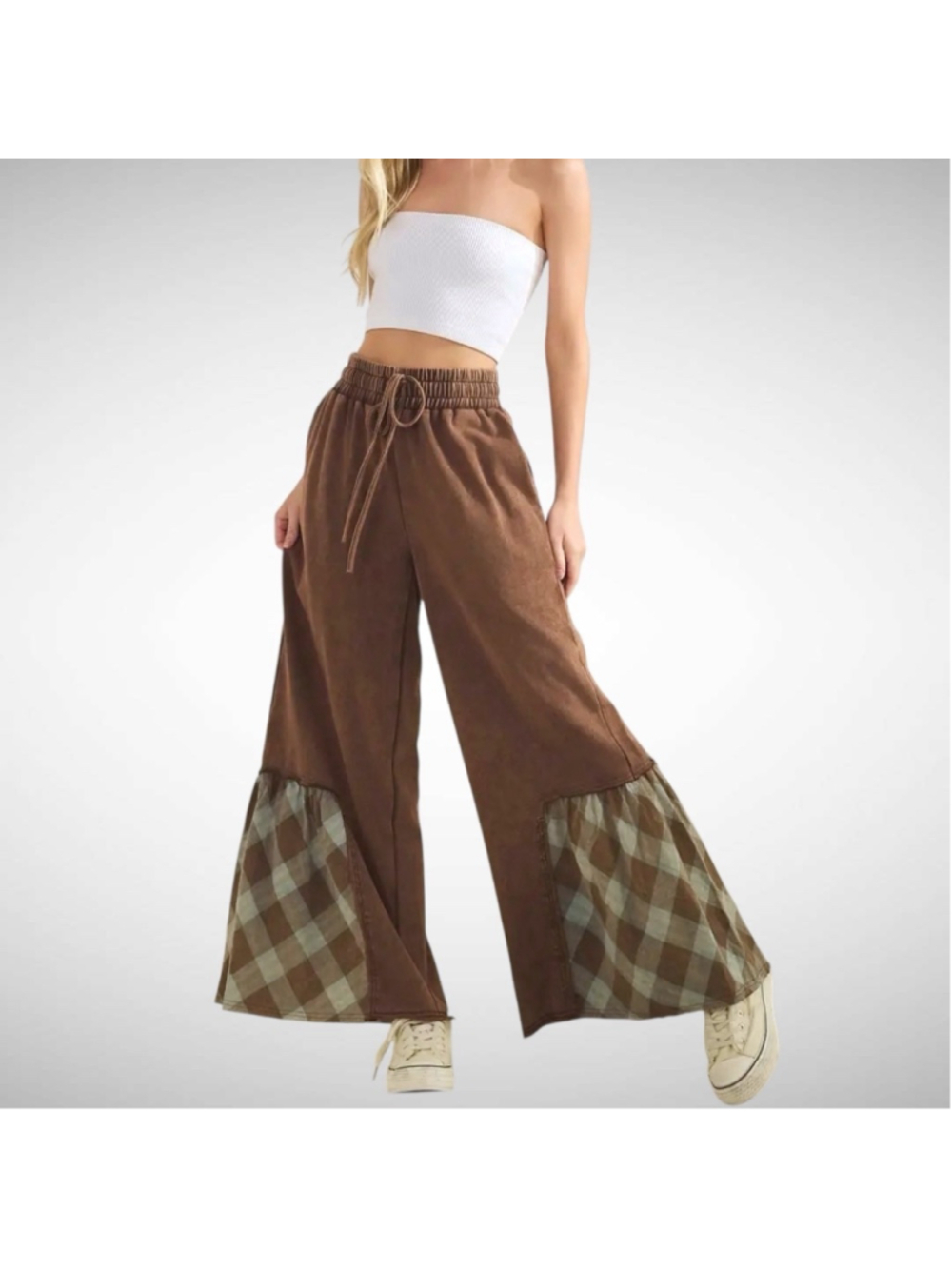 Sage + Fig Wide-Leg Contrast Pants Chocolate Brown Size M